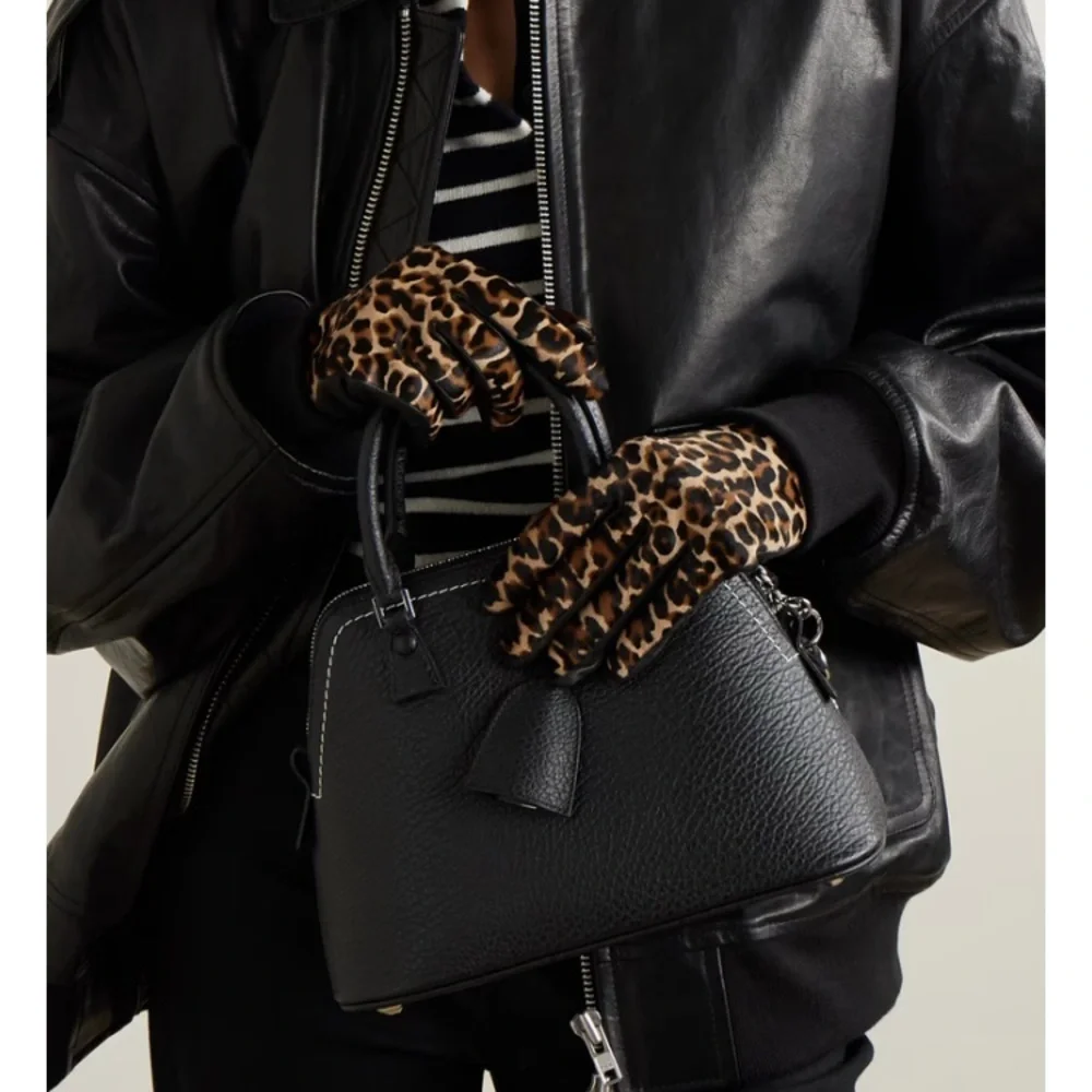 NEW FOWNES CALF SKIN LEATHER LEOPARD CASHMERE LINED GLOVES Xs-Sm